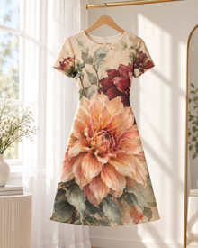 Autumn Dahlia Bloom A-Line Dress – Vintage Floral Print