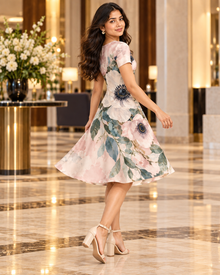 Blush Anemone Garden A-Line Dress – Soft Floral Print
