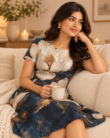 Midnight Magnolia A-Line Dress – Ivory Floral Print