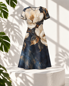 Midnight Magnolia A-Line Dress – Ivory Floral Print