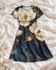 Midnight Magnolia A-Line Dress – Ivory Floral Print