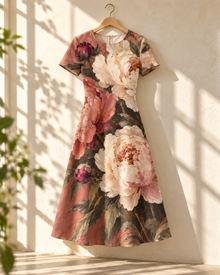 Vintage Peony Garden A-Line Dress – Terracotta Floral Print