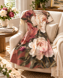 Vintage Peony Garden A-Line Dress – Terracotta Floral Print