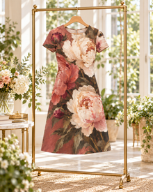 Vintage Peony Garden A-Line Dress – Terracotta Floral Print