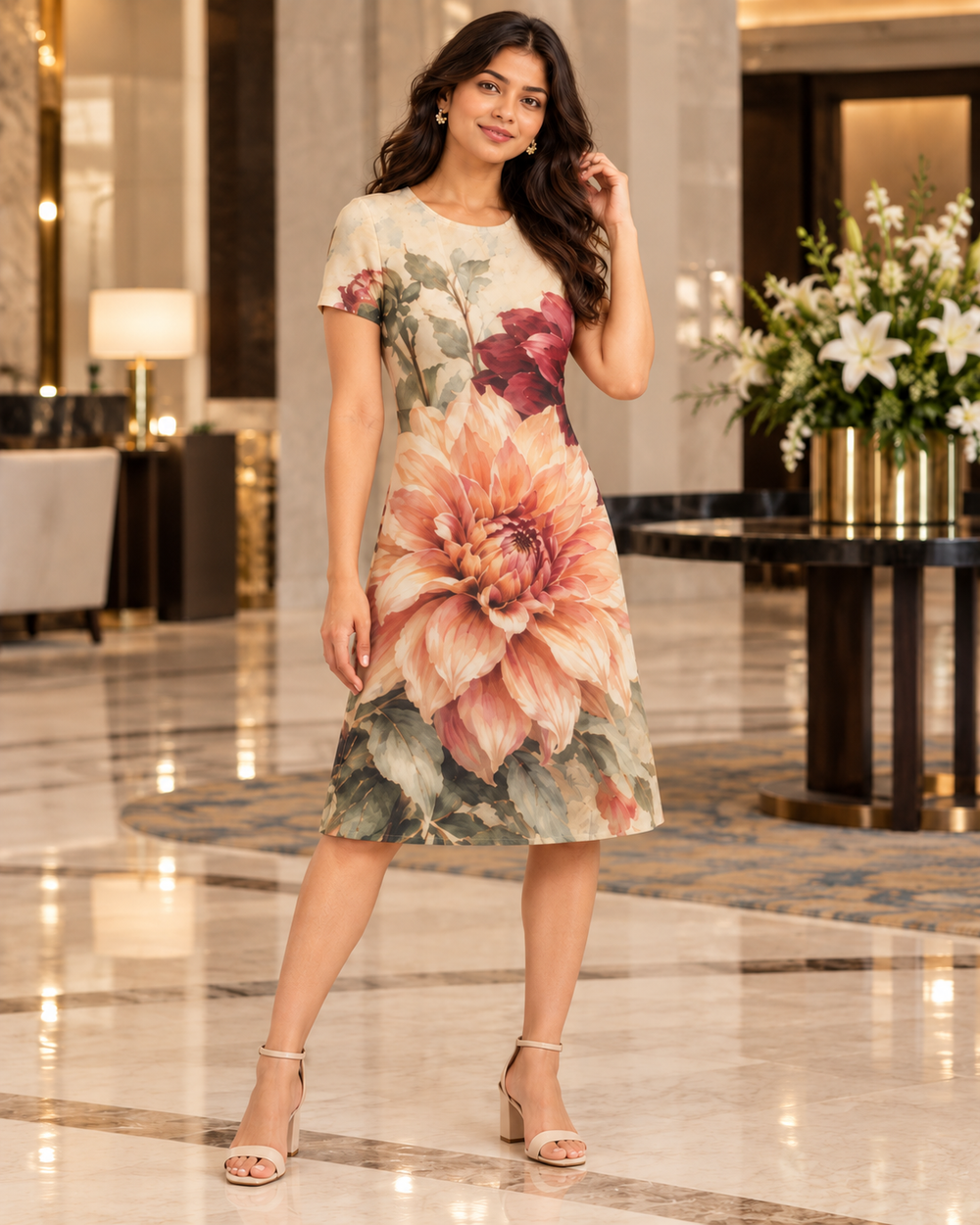 Autumn Dahlia Bloom A-Line Dress – Vintage Floral Print