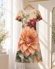 Autumn Dahlia Bloom A-Line Dress – Vintage Floral Print