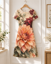 Autumn Dahlia Bloom A-Line Dress – Vintage Floral Print
