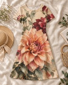 Autumn Dahlia Bloom A-Line Dress – Vintage Floral Print