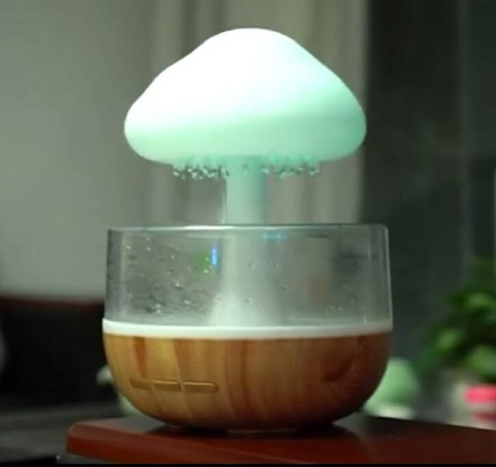 Cloud Rain Diffuser, Raindrop Humidifier, Mushroom Waterfall Lamp, Anxiety and Stress Relief, Improves Sleep & Focus with Relaxing Sound
