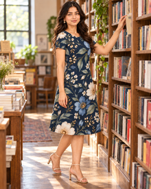 Midnight Bloom Navy Floral A-Line Dress