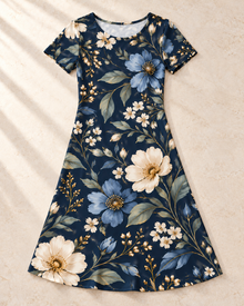 Midnight Bloom Navy Floral A-Line Dress