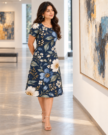 Midnight Bloom Navy Floral A-Line Dress
