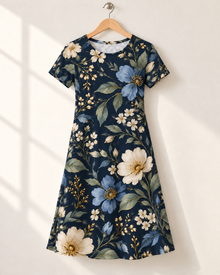 Midnight Bloom Navy Floral A-Line Dress