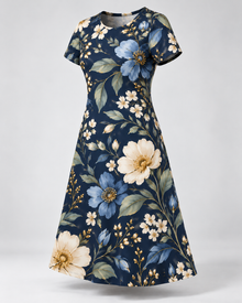 Midnight Bloom Navy Floral A-Line Dress