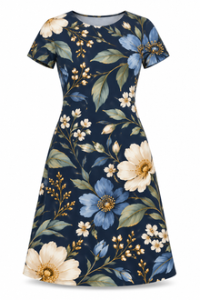 Midnight Bloom Navy Floral A-Line Dress