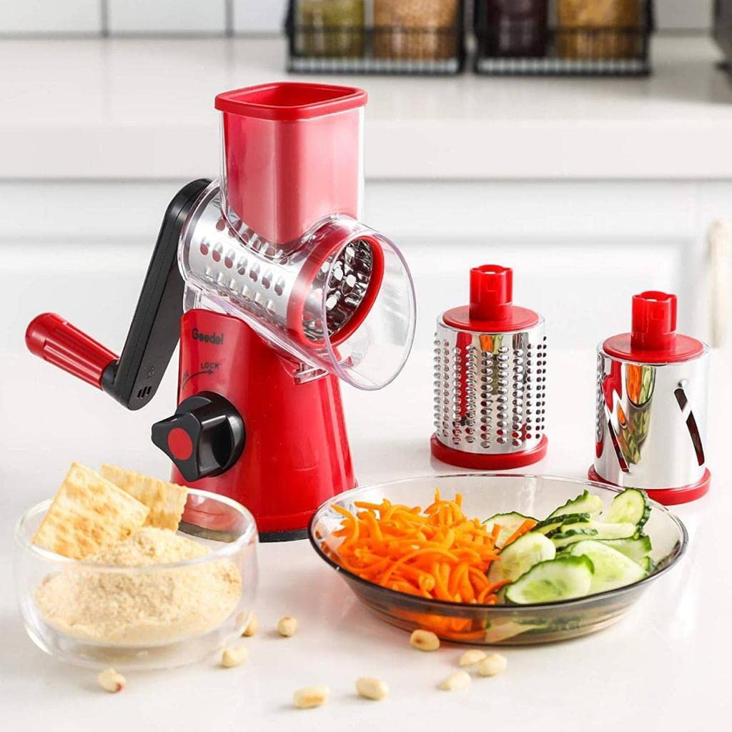 3 in 1 Multi-Functional Drum Rotary Vegetable Cutter, Shredder, Grater & Slicer with High-Speed Rotary Cylinder - Effortless Kitchen Convenience