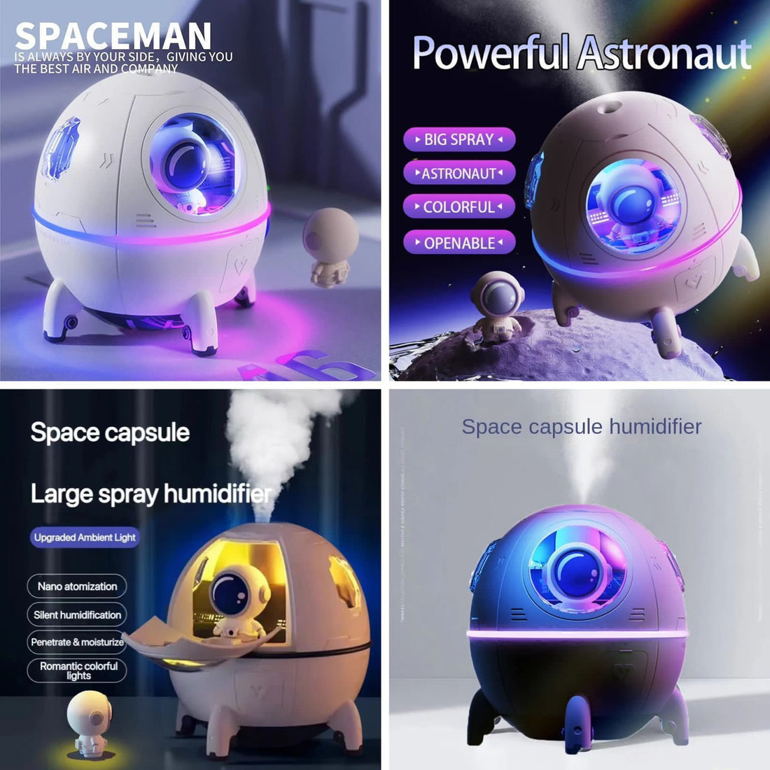 Space Capsule Humidifier, Mini Cute Humidifier, Portable Space Capsule Humidifier, 220ml USB Ultrasonic Quiet Air Humidifiers for Home Car Bedroom Office and Travel